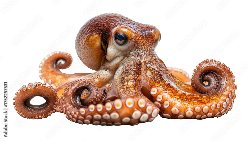 Obraz premium Detailed octopus with curled tentacles against a black background