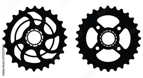 Black and white illustration of two bicycle chainring sprockets displayed