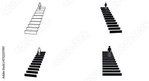 Minimalist depiction of staircases in varying perspectives and tonal values