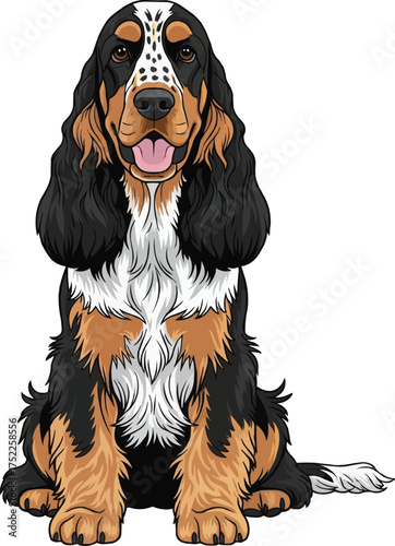 english cocker spaniel dog sitting happy panting vector illustration