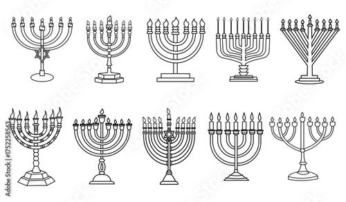 Candle Hanukkah menorah outline set jewish element doodle