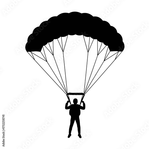 Man parachuting with a black parachute in a clear sky for International Men's Day  