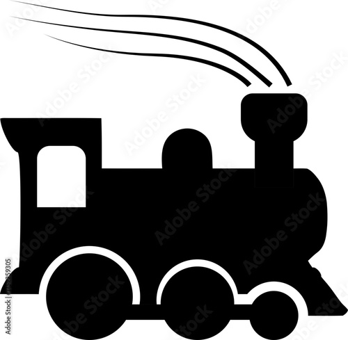 Silhouette of a steam train with smoke billowing from the smokestack on a white/transparent background vector design