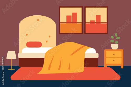 Bedroom interior with bed and bedside table artful