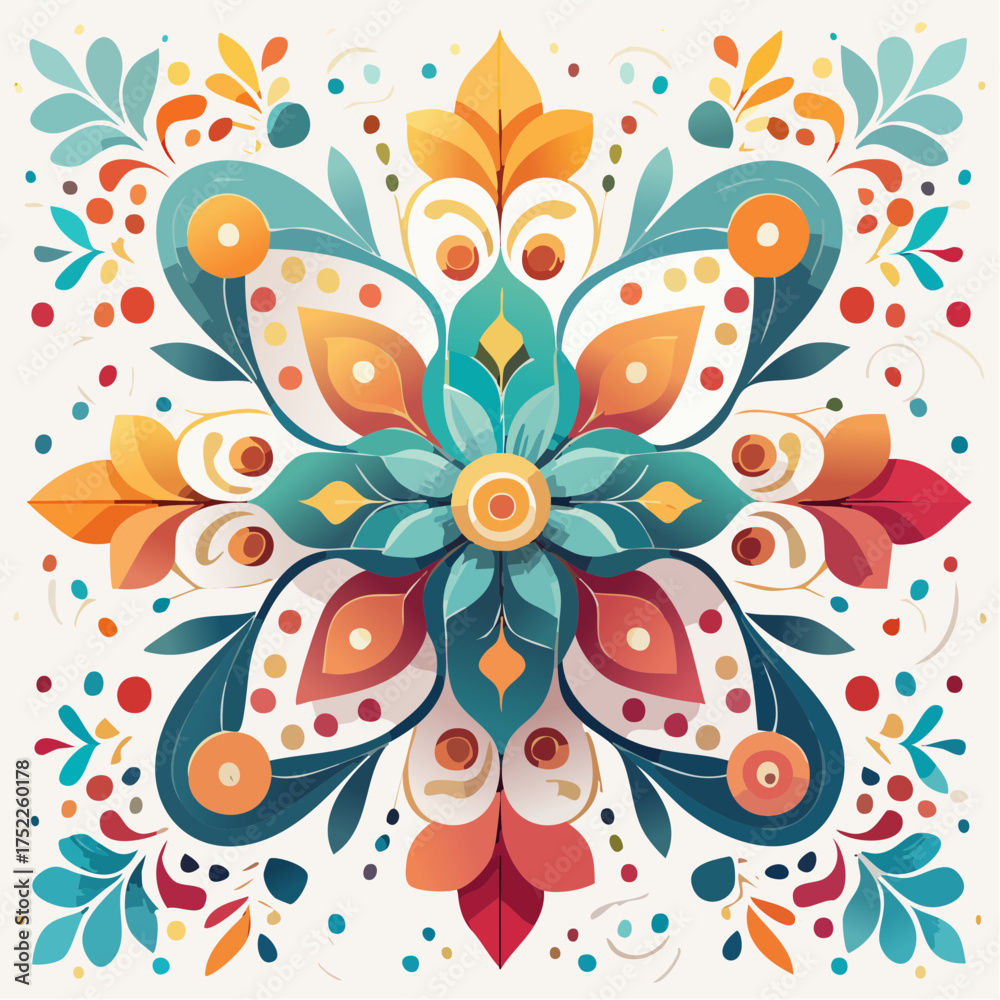Fototapeta premium Floral ornament with colorful details and transparent background