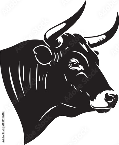 Powerful black bull side profile illustration, evoking strength, determination, and masculine energy for branding or design projects