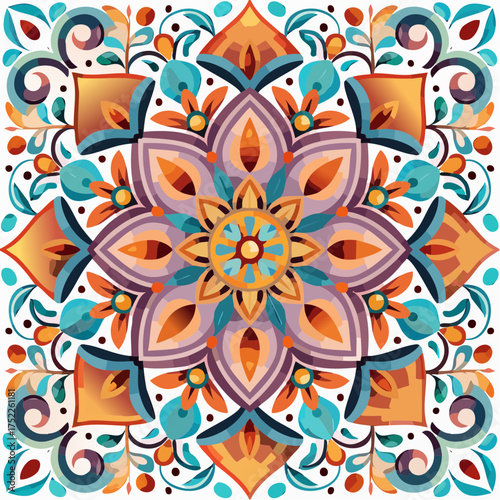Seamless pattern of ornate floral elements with transparent background