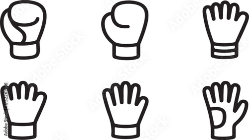 Boxing glove and hand glove icons sports equipment protective gear