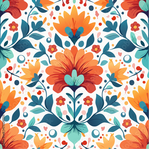 Seamless pattern of colorful floral elements