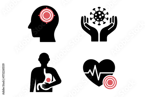 Conceptual Illustration of Human Body Ailments Including Mental Health Virus Stomach and Heart Problems