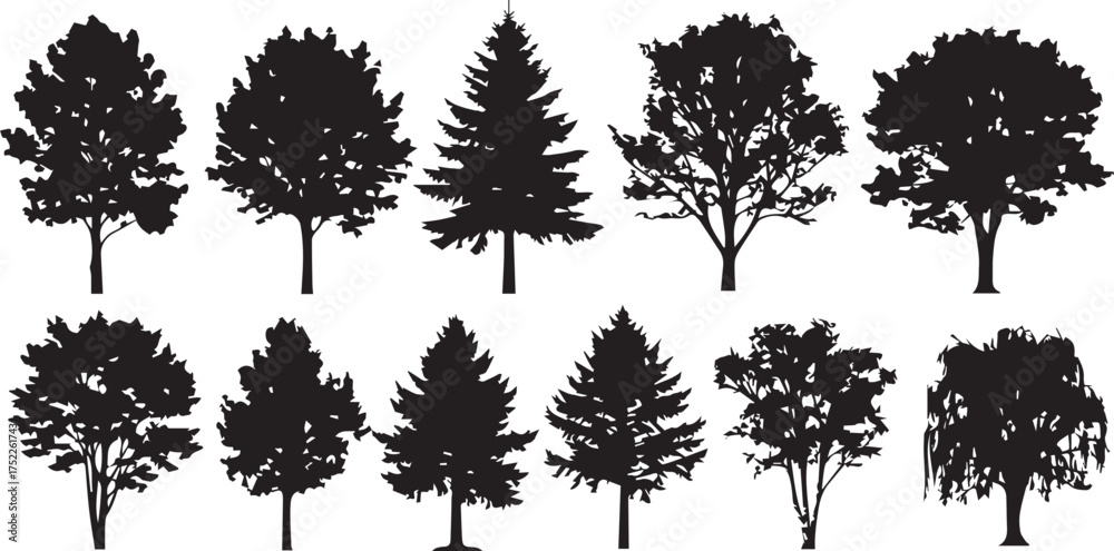 Fototapeta premium Elegant tree silhouettes for branding and design projects, perfect for nature-themed campaigns and eco-friendly initiatives in minimalist style