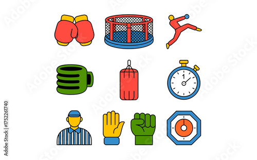 Diverse Collection of Mixed Martial Arts and Boxing Equipment and Figures Depicting the World of Combat Sports