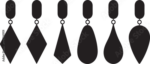 Collection of black dangling earring silhouettes with varied geometric and teardrop shapes earrings