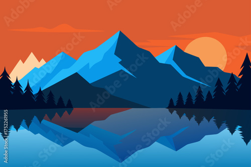 Mountain landscape with lake and reflection scene