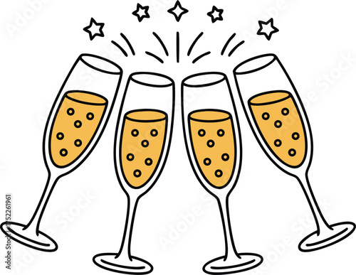 Minimal Hand Drawn Champagne Toast Vector Illustration (Doodle Style)
