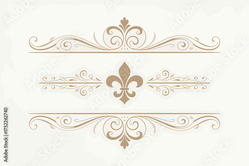 Elegant Flourish Frame Elements with Fleur de Lis for Invitations and Decorative Design Accents on White Background
