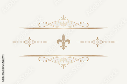 Elegant Gold Ornamental Dividers and Fleur de Lis Design for Invitations and Formal Documents