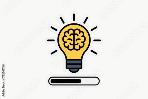 Creative Idea Generation Represented by a Brain Inside a Lightbulb and a Loading Bar Symbolizing Progress