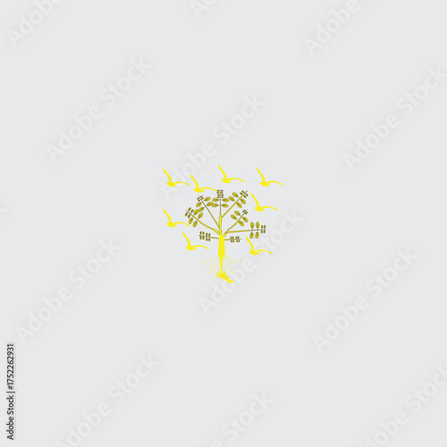 Stylized Tree with Flying Birds in Minimalist Design