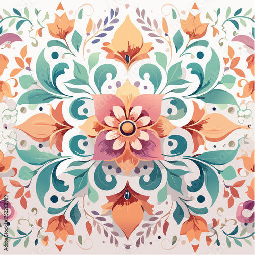 Seamless pattern of floral ornaments with transparent background