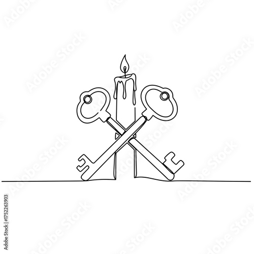 Candle with crossed keys creating the concept of Posada tradition  