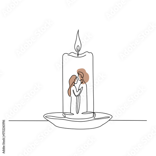 Candle with silhouette of two figures inside representing love  