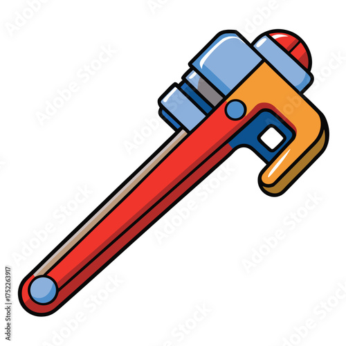 Red and Orange Cartoon Pipe Wrench on a White Background tool plumbing tool