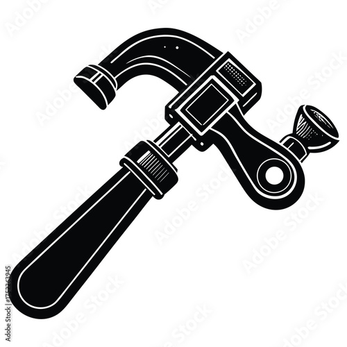 Silhouette of a Vintage Water Tap with a Curved Spout Keywords: water tap, faucet, plumbing, silhouette