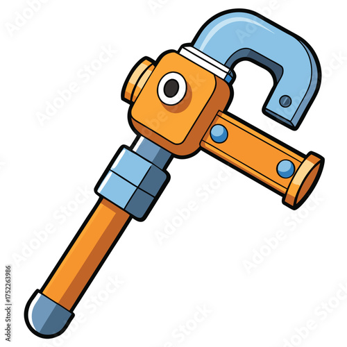 Stylized pipe wrench with orange and blue parts illustration tool