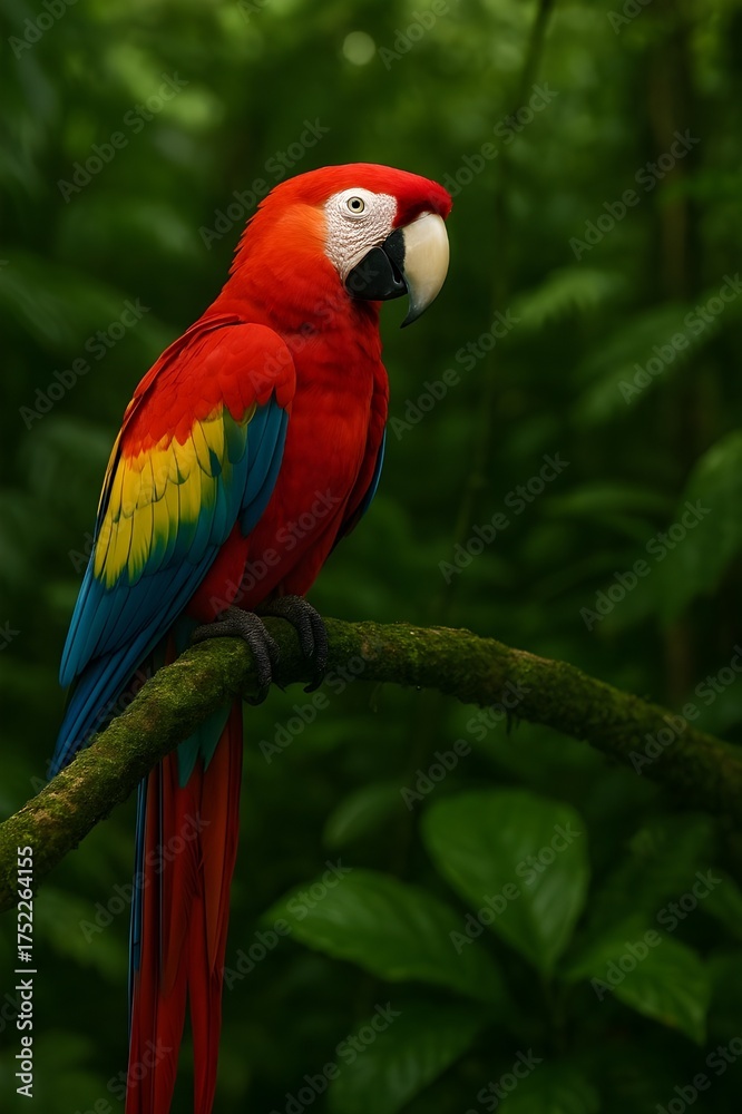 Fototapeta premium colorful tropical parrot perched on jungle branch