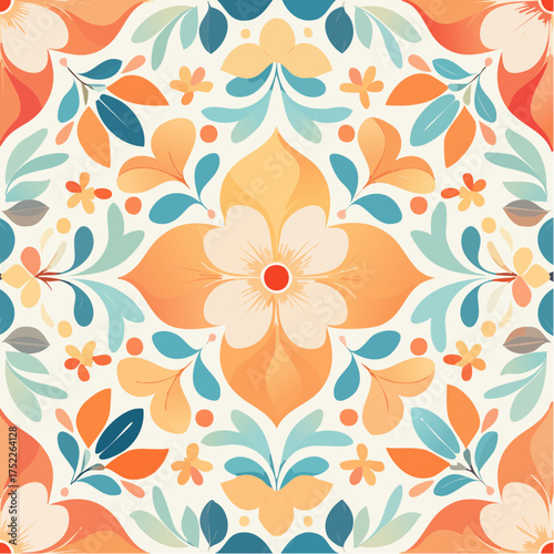Seamless pattern of orange floral elements