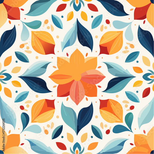 Seamless pattern of floral ornaments and leaves