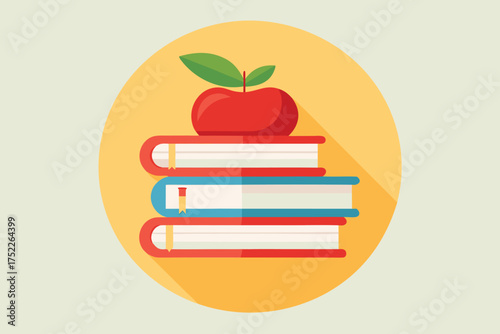 Invigorating knowledge awaits with this vibrant apple atop stacked books, perfect for back to school promotions and educational resources