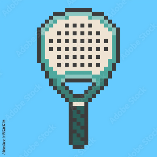 A padel or pickleball racket icon, designed in a clean retro pixel art style. This 8-bit illustration is a perfect symbol for racket sports, clubs, and recreational activities