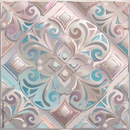 Seamless pattern of ornate swirls and geometric shapes