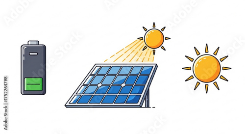 Solar panel and battery icons concept of renewable energy and sustainable development for future