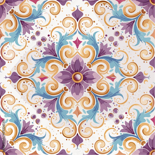 Seamless pattern of ornate floral elements