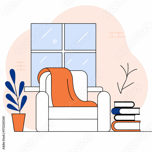 Modern Living Room with Window Vector Illustration