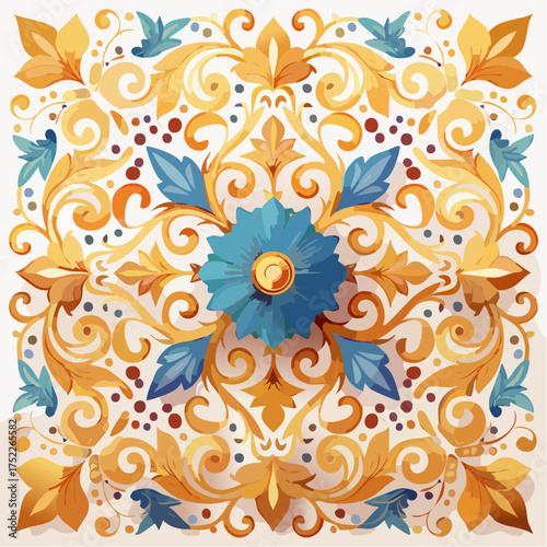 Seamless pattern of ornate golden floral elements
