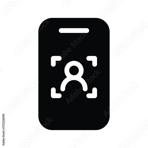 Face identification on mobile phone solid icon vector design good for web or mobile app