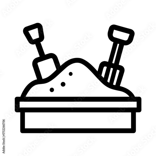 Sandpit with toys and shovels for children's playtime  