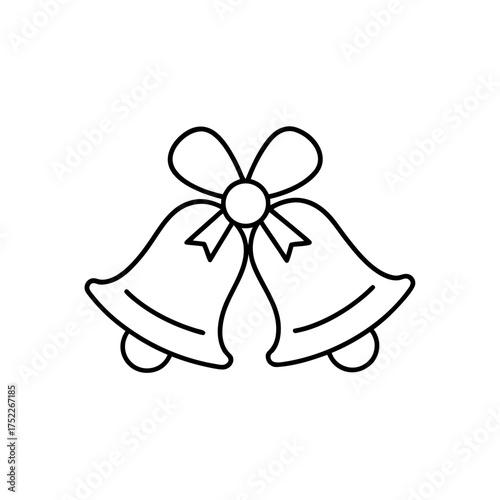 Two bells with a ribbon outline on transparent background