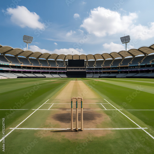 Wallpaper Mural Cricket stadium with pitch and wickets on a sunny day Torontodigital.ca
