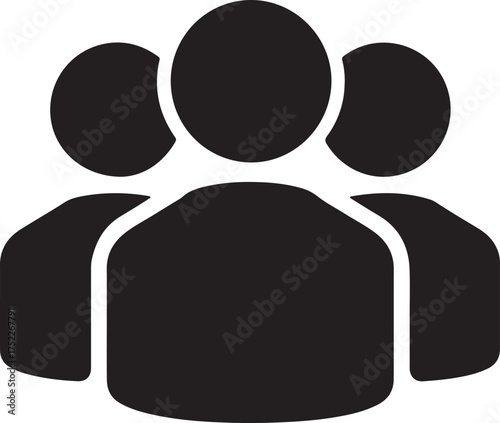 Bold Black Icon of Three People Silhouettes Standing Together on a White Background group