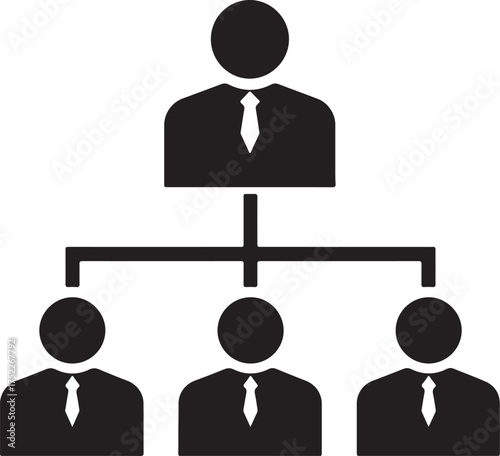 Business Hierarchy Icon with One Leader and Three Subordinates on White Background organization structure