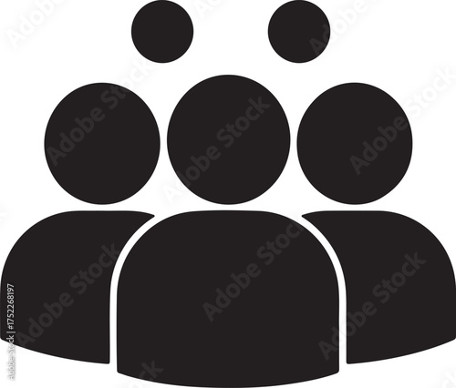 Iconic Representation of a Group of Three People Standing Together with Solid Black Fill on a White Background