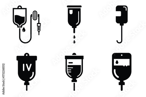 IV drip silhouette vector icon set