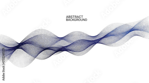 Vector art of abstract wave pattern, created from fine dots and lines in shades of blue, offering a modern and dynamic design element