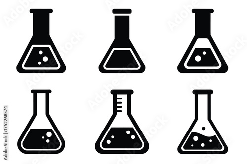 Laboratory flask silhouette vector icon set