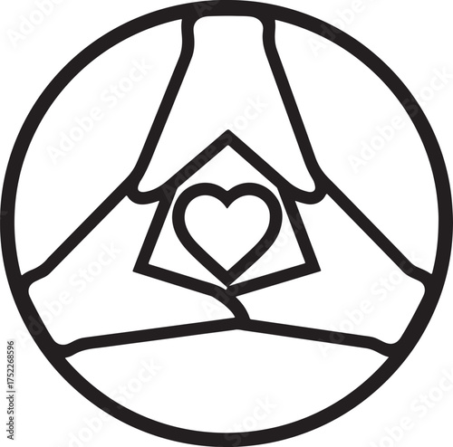Outline Icon of Three Hands Forming a Circle Around a Heart Inside a Square love